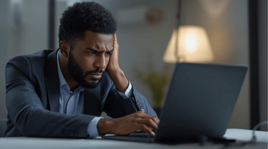 Business owner viewing a website that isn’t generating sales.